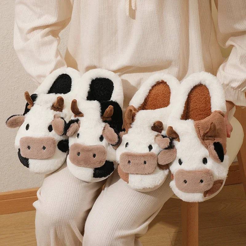 Pantoufles en peluche avec motif vache - Skanessence