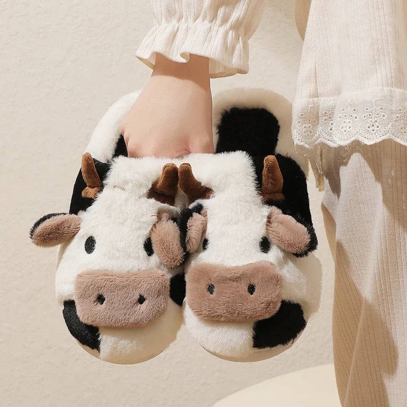 Pantoufles en peluche avec motif vache - Skanessence