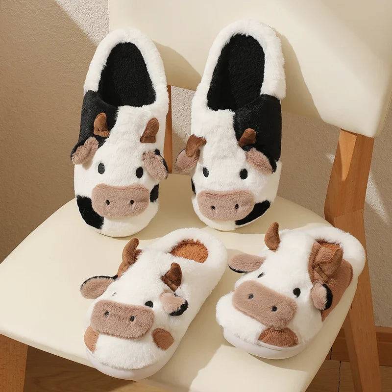 Pantoufles en peluche avec motif vache - Skanessence