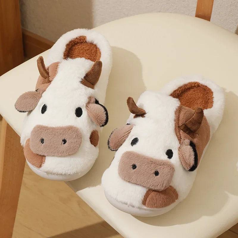 Pantoufles en peluche avec motif vache - Skanessence